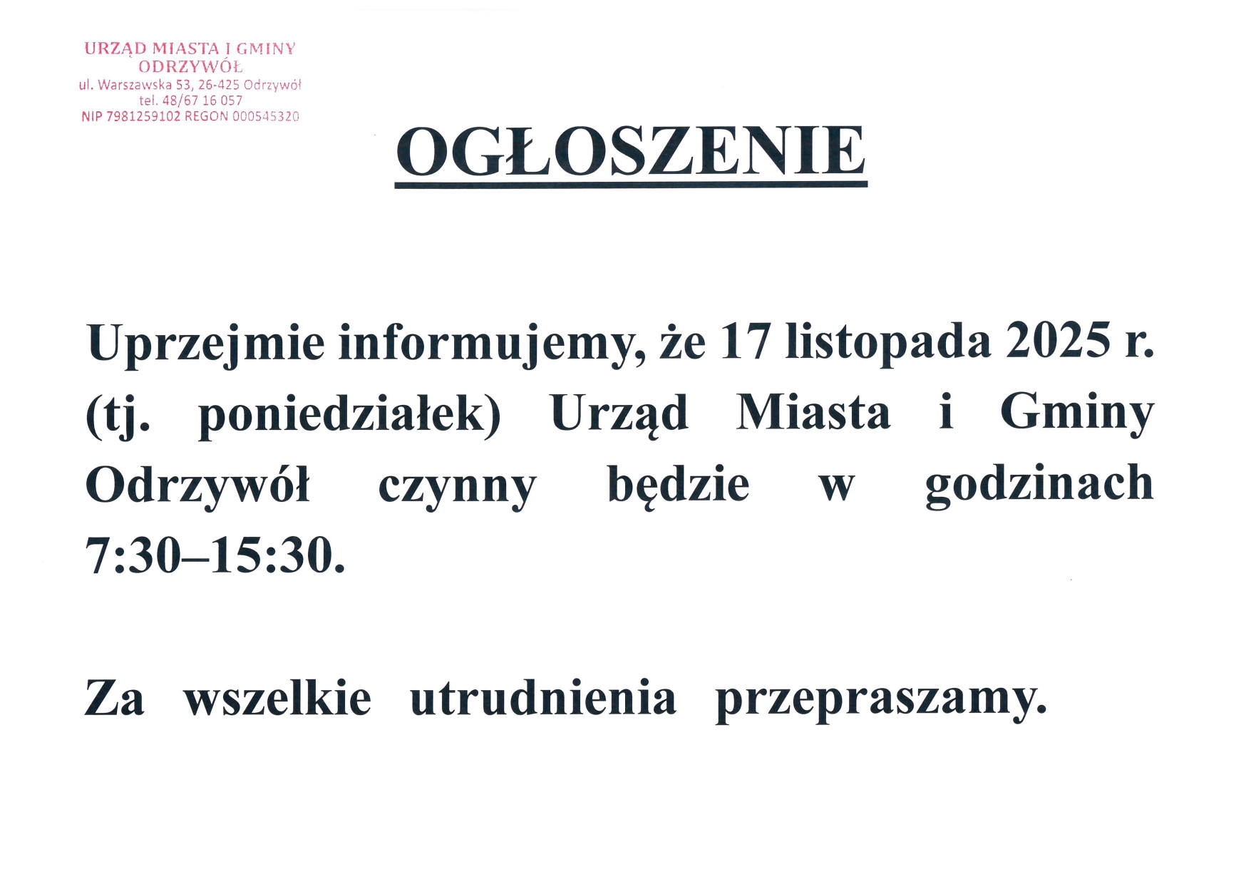 OGŁOSZENIE