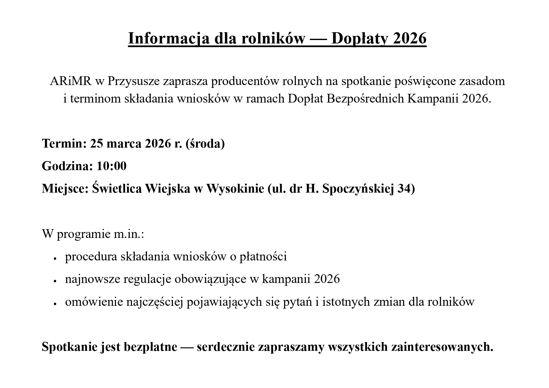 informacja dla rolników